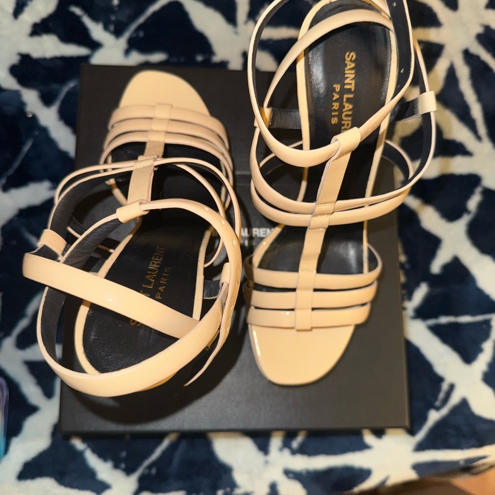 Saint Laurent Women's Nude Strappy Sandals - Picture 2 of 4